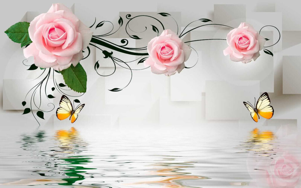 Schmetterling und Rosen über Wasser Schmetterling und Rosen über Wasser