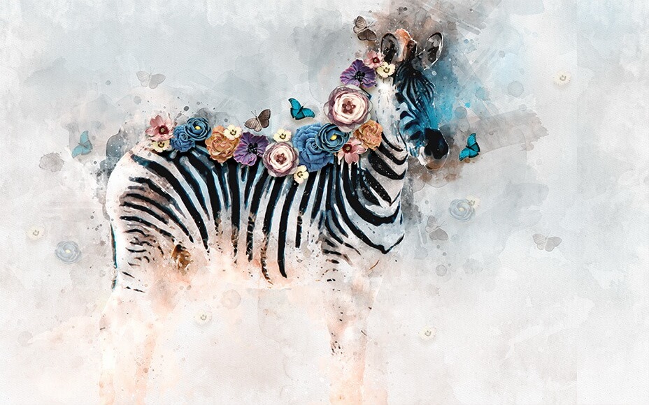 Zebra mit Blumen auf dem Kopf Zebra mit Blumen auf dem Kopf