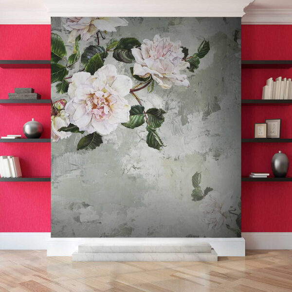Gemälde mit Blumen an einer Wand Gemälde mit Blumen an einer Wand