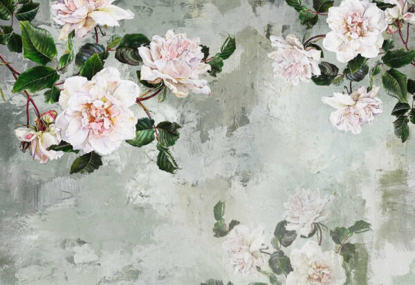 Gemälde mit Blumen an einer Wand Gemälde mit Blumen an einer Wand