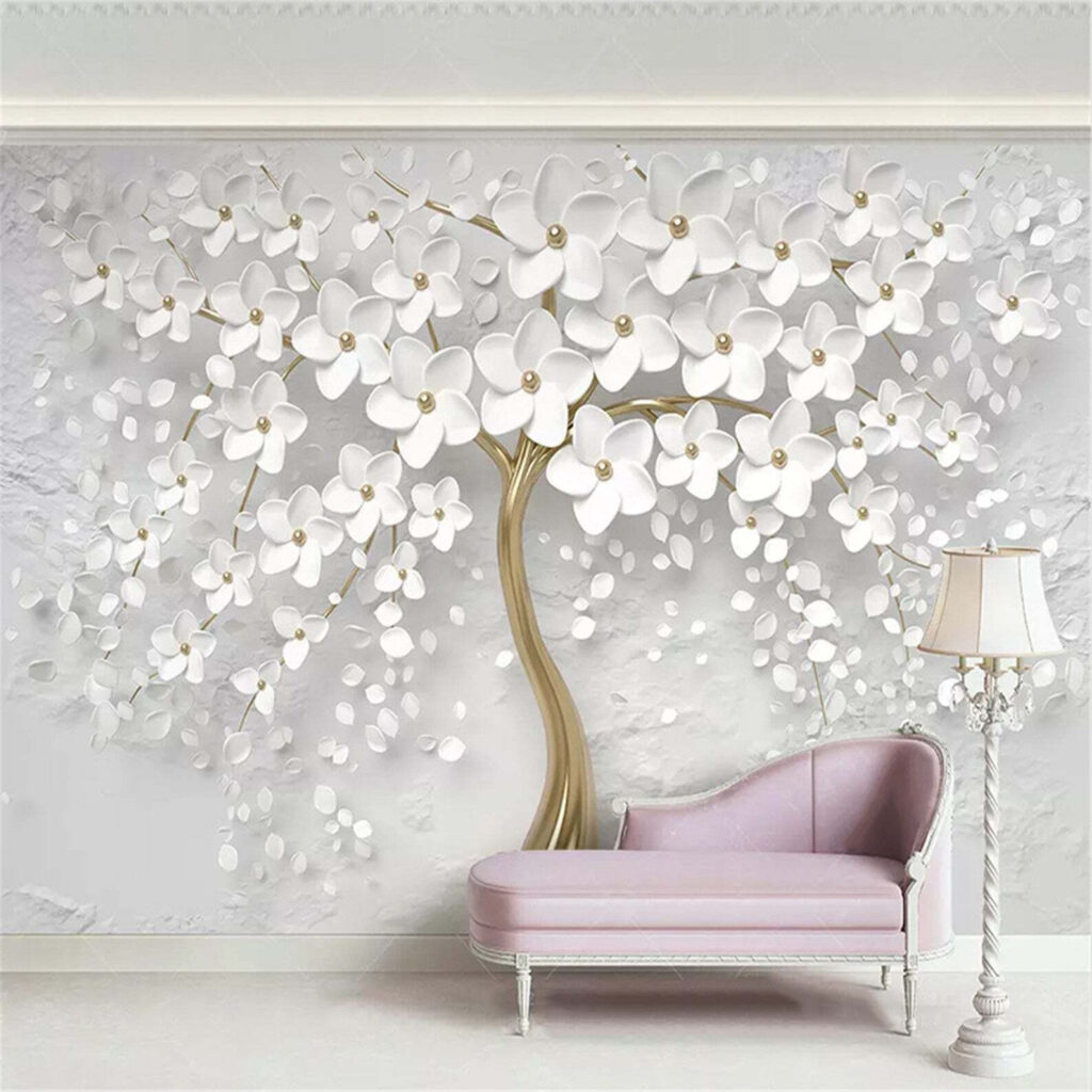 Tree with white flowers and leaves Tree with white flowers and leaves