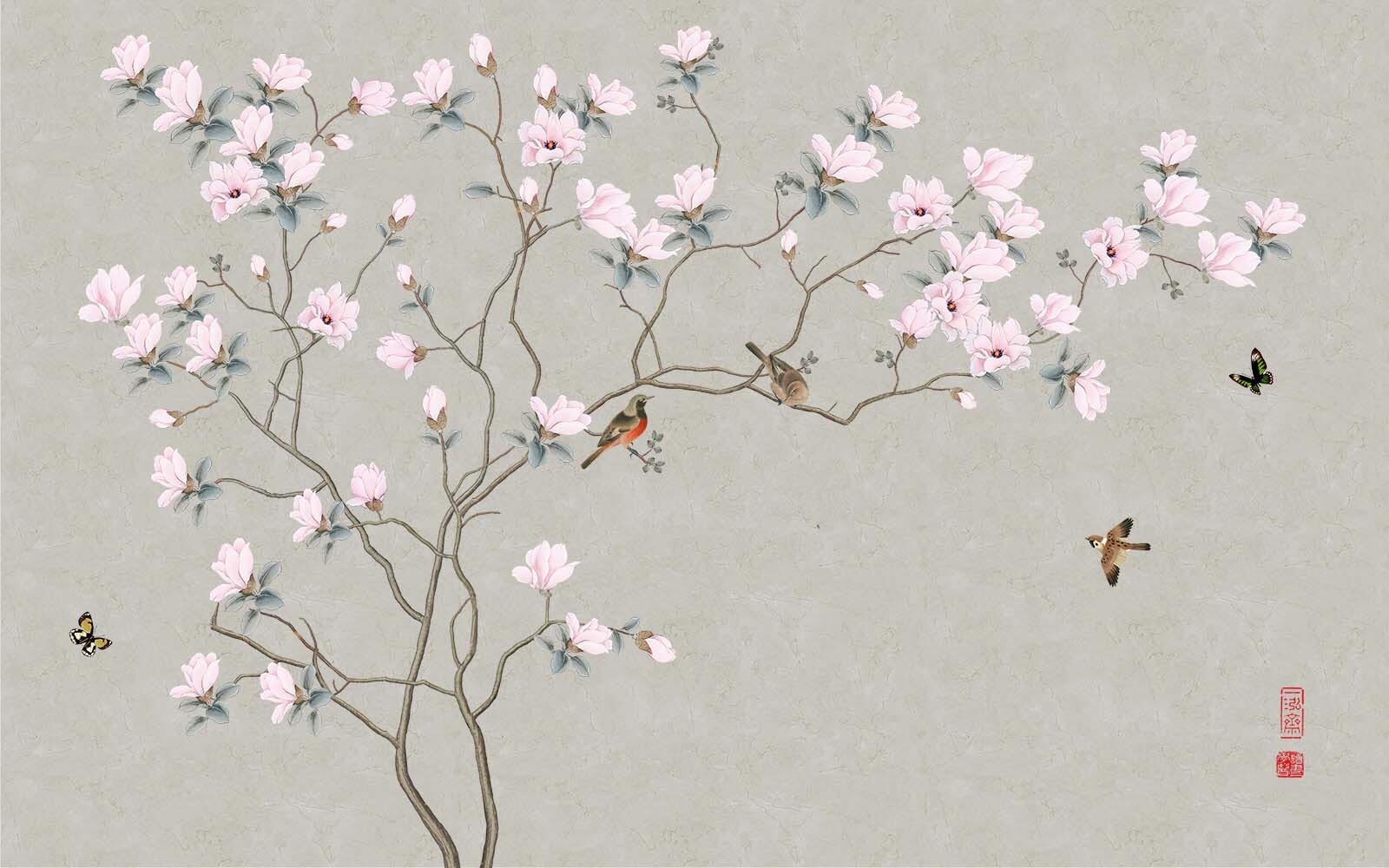 Tree with flowers and birds Tree with flowers and birds