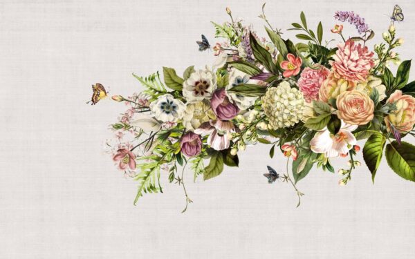Schmetterling fliegt über einen Blumenstrauß Schmetterling fliegt über einen Blumenstrauß