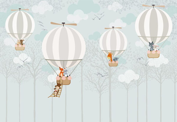 Gruppe von Heißluftballons mit Tieren auf ihnen Gruppe von Heißluftballons mit Tieren auf ihnen