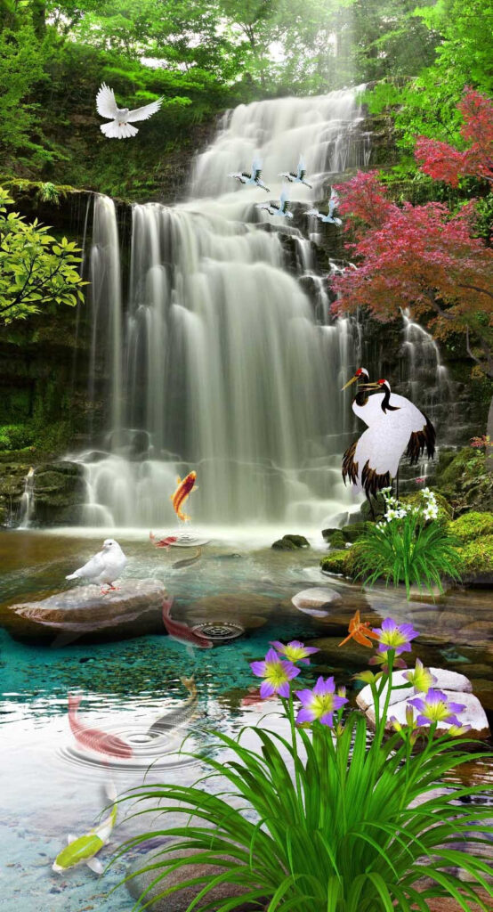 Wasserfall mit Vögeln und Fischen u30626p 554x1024 - Wasserfall mit Vögeln und Fischen - tegory