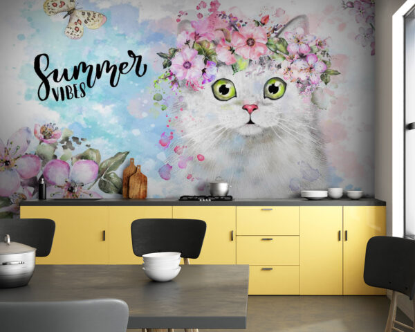 Katze mit Blumen auf dem Kopf Katze mit Blumen auf dem Kopf