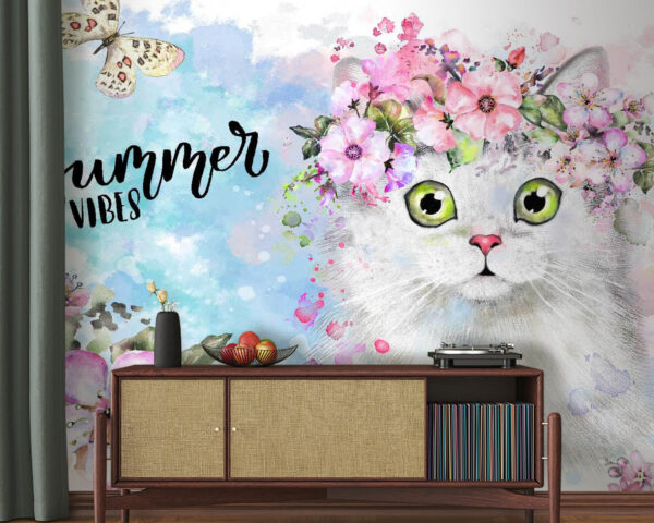 Katze mit Blumen auf dem Kopf Katze mit Blumen auf dem Kopf