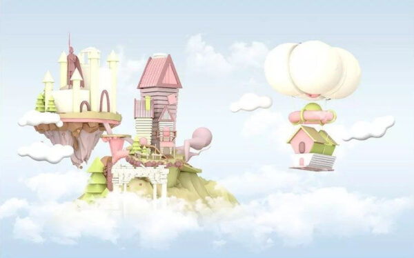 Im Himmel schwebende Cartoon-Häuser Im Himmel schwebende Cartoon-Häuser