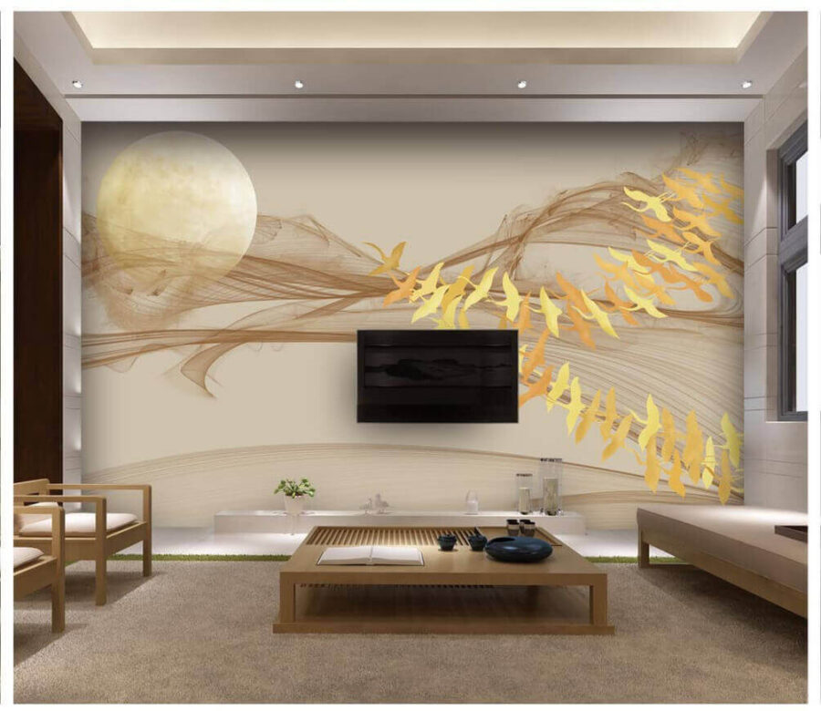 Mond und Vögel fliegen am Himmel Mond und Vögel fliegen am Himmel