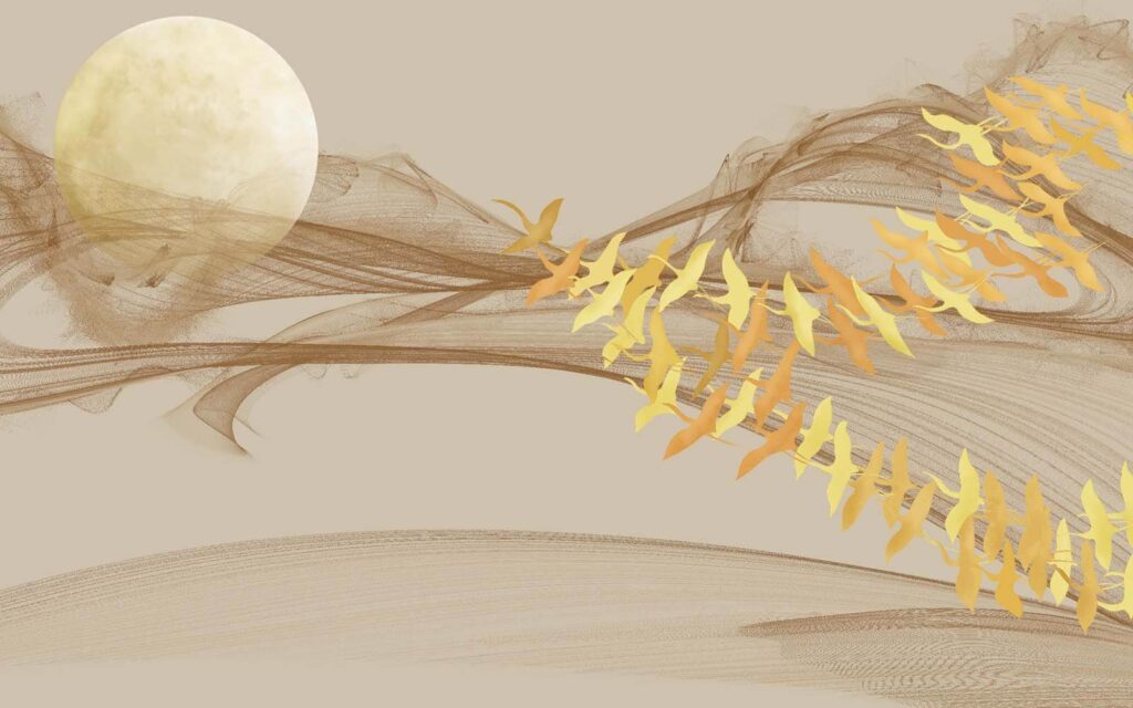 Mond und Vögel fliegen am Himmel Mond und Vögel fliegen am Himmel