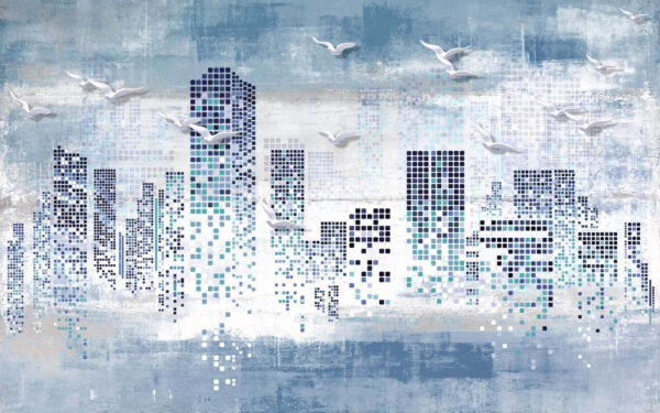 Vögel fliegen über eine Stadt Vögel fliegen über eine Stadt