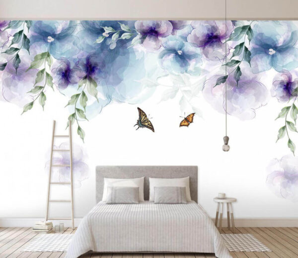 Schmetterling und Blumen mit Blättern Schmetterling und Blumen mit Blättern