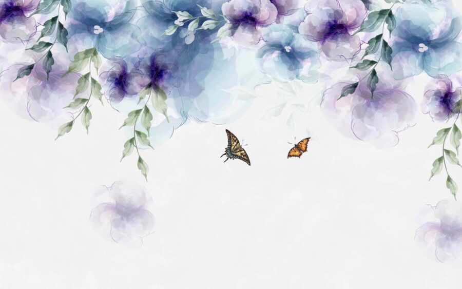 Schmetterling und Blumen mit Blättern