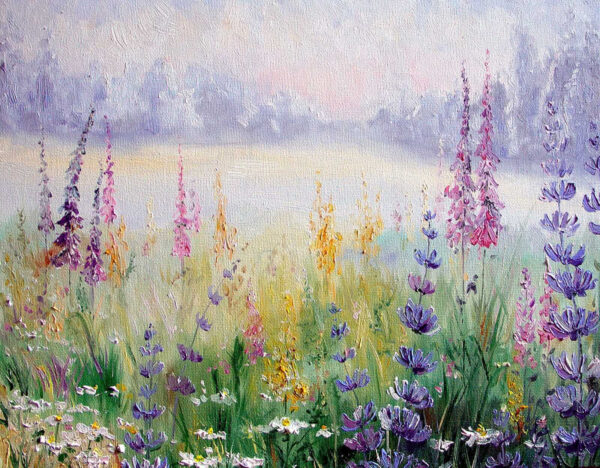 Gemälde von Blumen auf einem Feld Gemälde von Blumen auf einem Feld