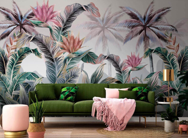 Tapete mit Palmen und Blumen Tapete mit Palmen und Blumen