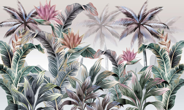 Tapete mit Palmen und Blumen Tapete mit Palmen und Blumen