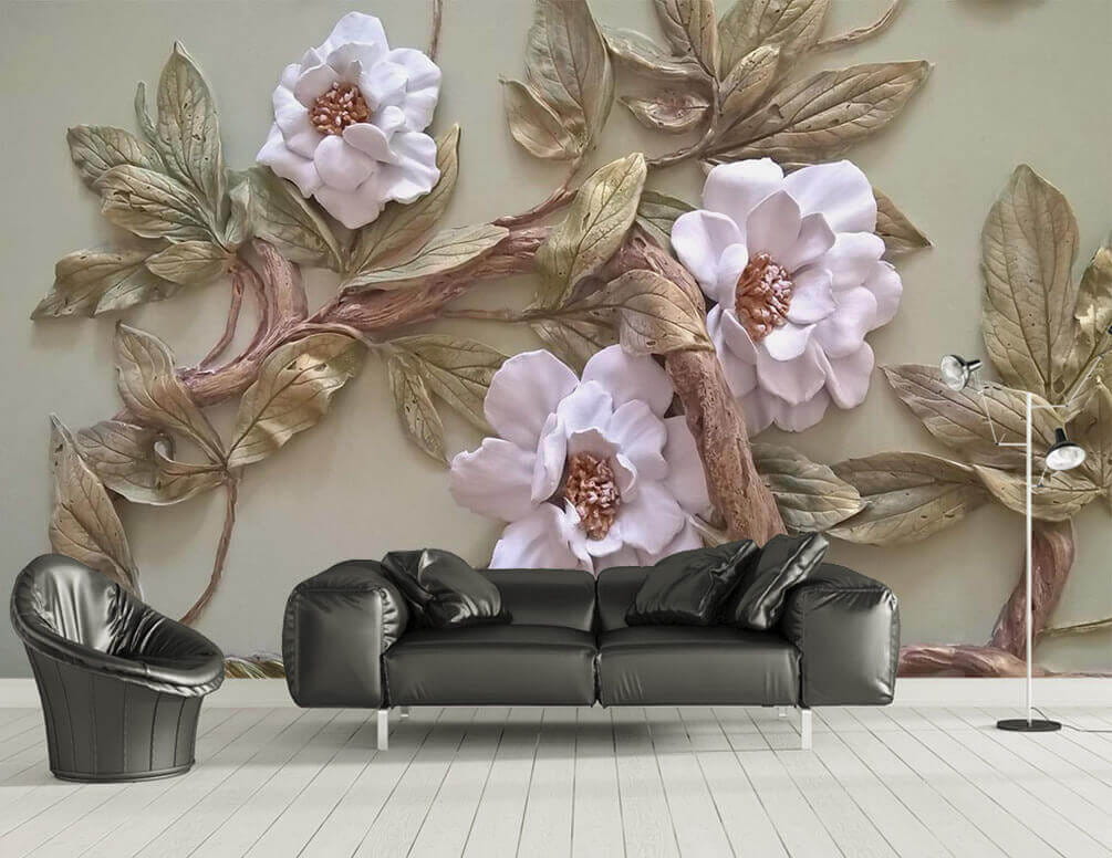 Wanddekoration mit Blumen und Blättern u28623pig1m - Wanddekoration mit Blumen und Blättern