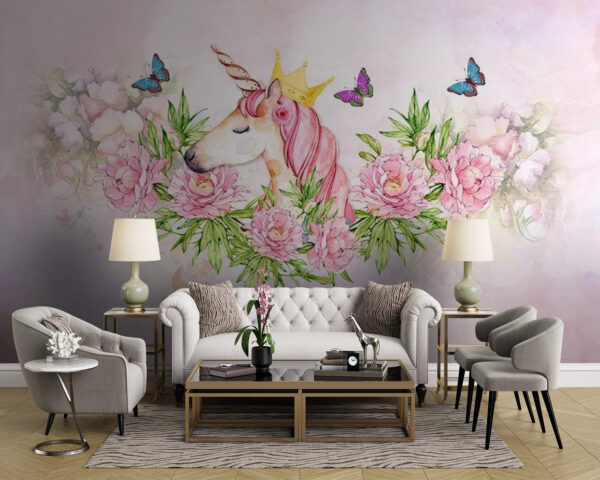 Einhorn mit einer Krone und Blumen Einhorn mit einer Krone und Blumen