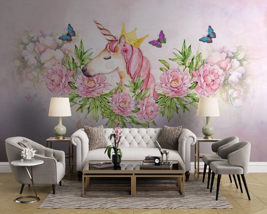 Einhorn mit einer Krone und Blumen Einhorn mit einer Krone und Blumen