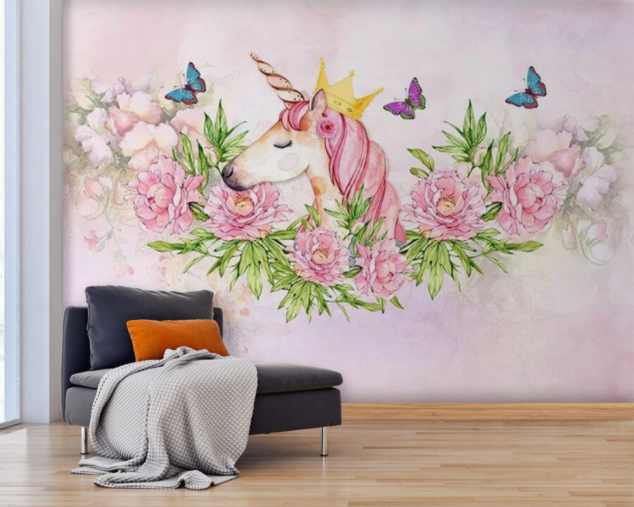 Einhorn mit einer Krone und Blumen Einhorn mit einer Krone und Blumen