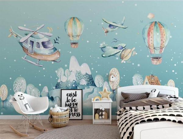 Aquarellillustration eines Hubschraubers und Heißluftballons Aquarellillustration eines Hubschraubers und Heißluftballons