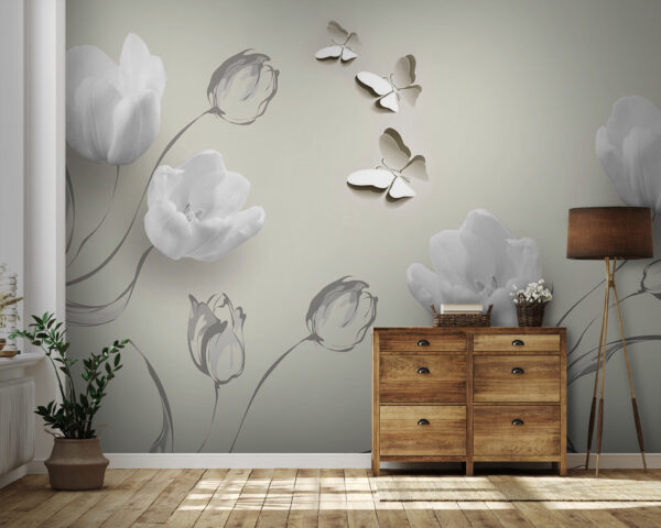Weiße Blumen und Schmetterlinge Weiße Blumen und Schmetterlinge