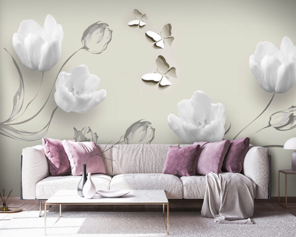 Weiße Blumen und Schmetterlinge Weiße Blumen und Schmetterlinge