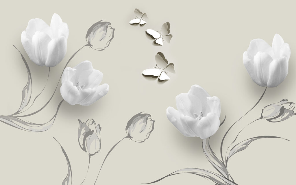 Weiße Blumen und Schmetterlinge Weiße Blumen und Schmetterlinge