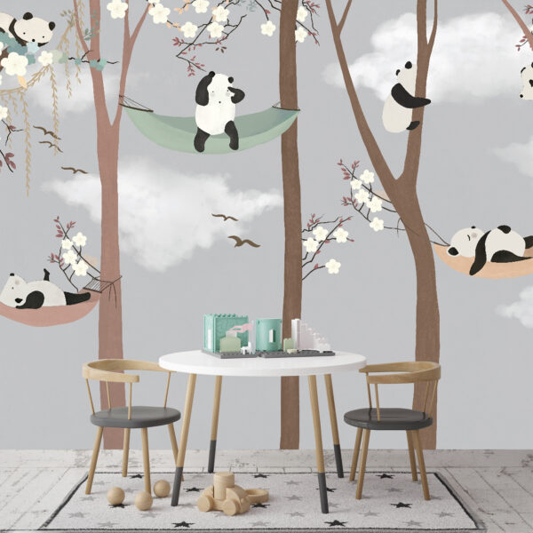 Pandas in Hängematten in Bäumen Pandas in Hängematten in Bäumen