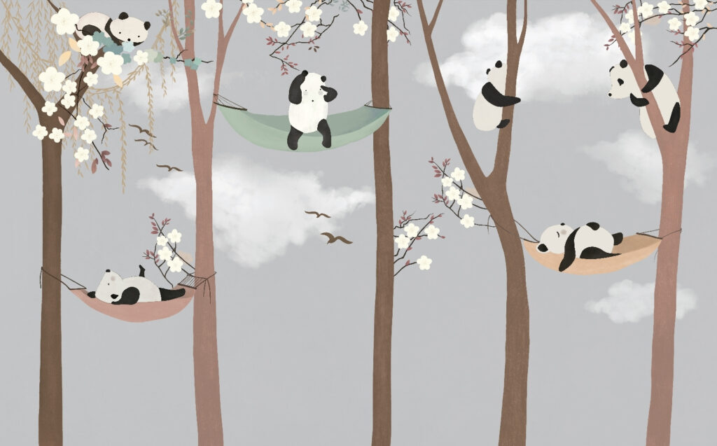 Pandas in Hängematten in Bäumen Pandas in Hängematten in Bäumen