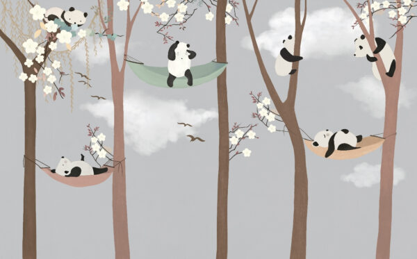 Pandas in Hängematten in Bäumen Pandas in Hängematten in Bäumen