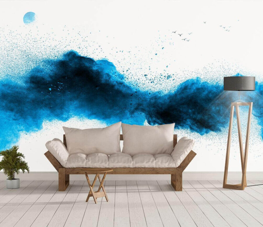 Fototapeten Blaues Pulver Explosion auf einem weißen Hintergrund