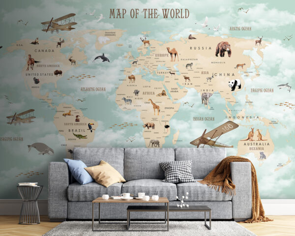 Map of the world with animals Map of the world with animals