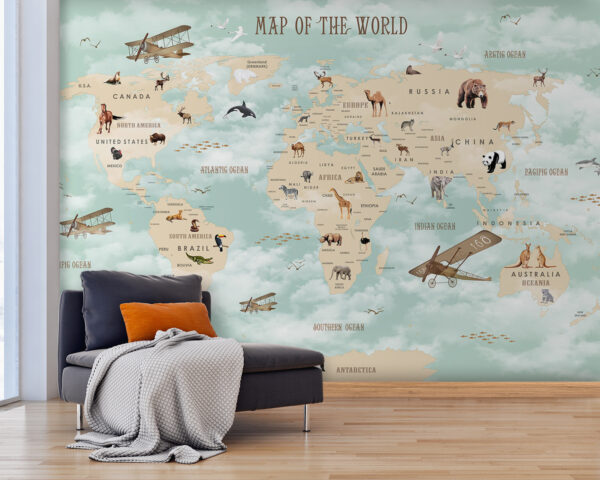 Map of the world with animals Map of the world with animals