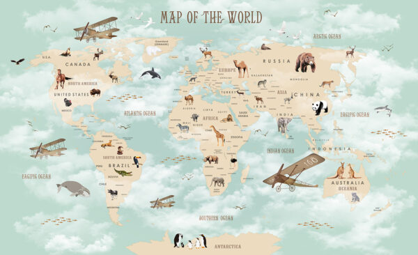 Map of the world with animals Map of the world with animals