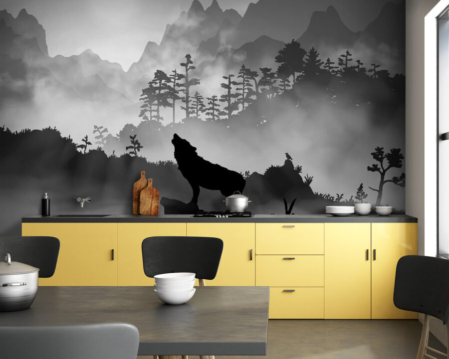 Wolf heult den Mond an