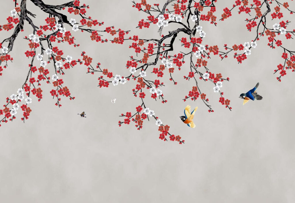 Baum mit roten und weißen Blüten Baum mit roten und weißen Blüten