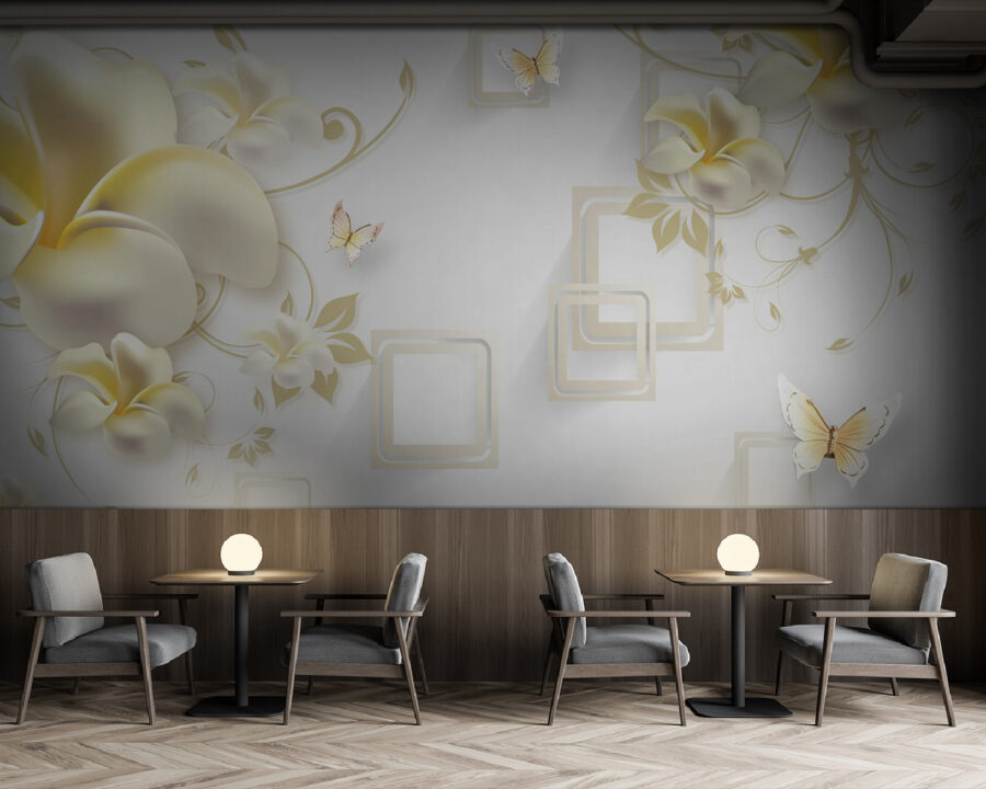 Tapete mit Blumen und Schmetterlingen
