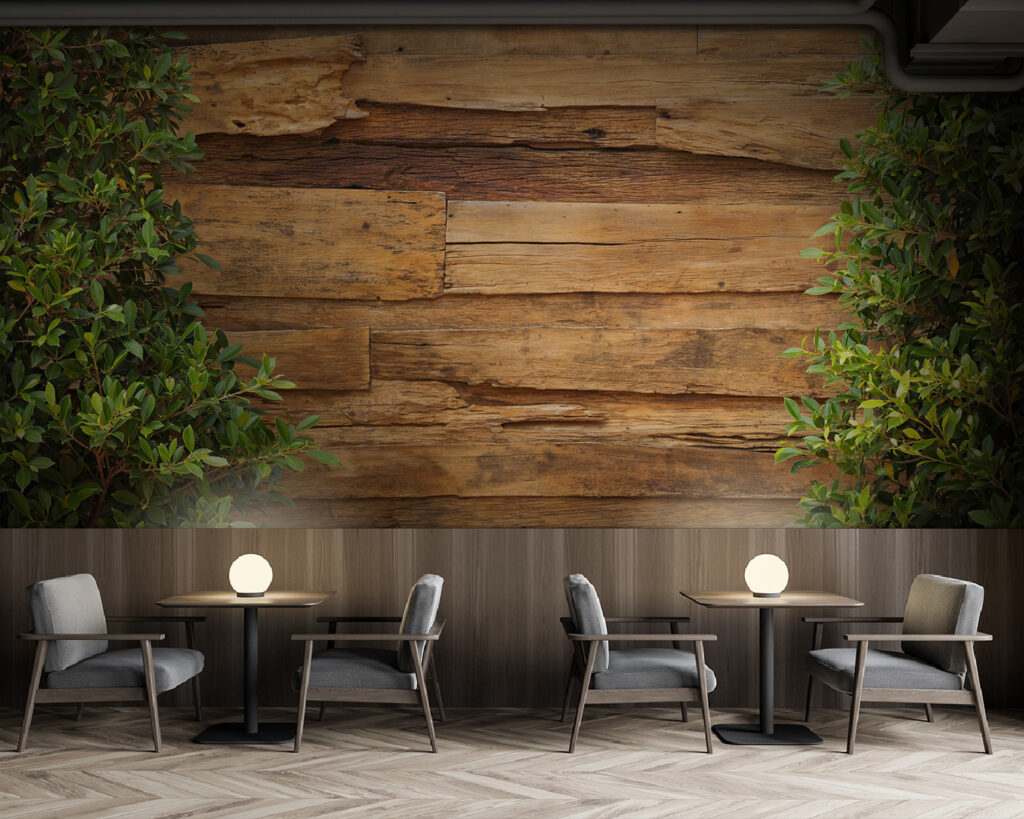 Tree next to a wood wall