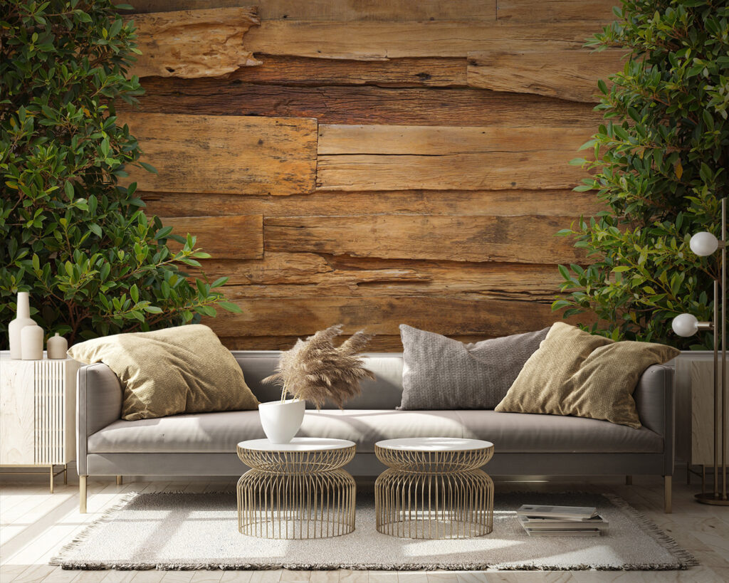 Tree next to a wood wall