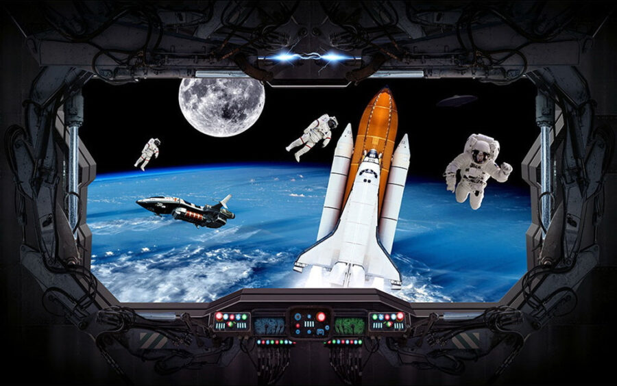 Space Shuttle und Astronauten im Weltraum