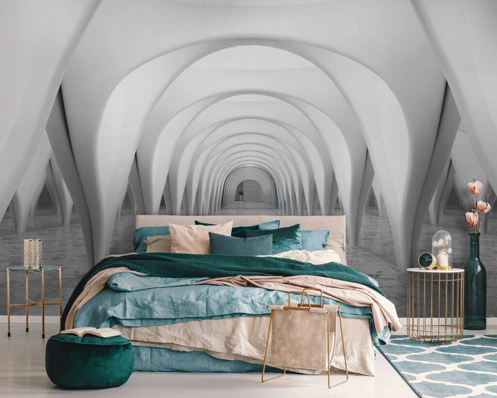 White room with arched ceiling