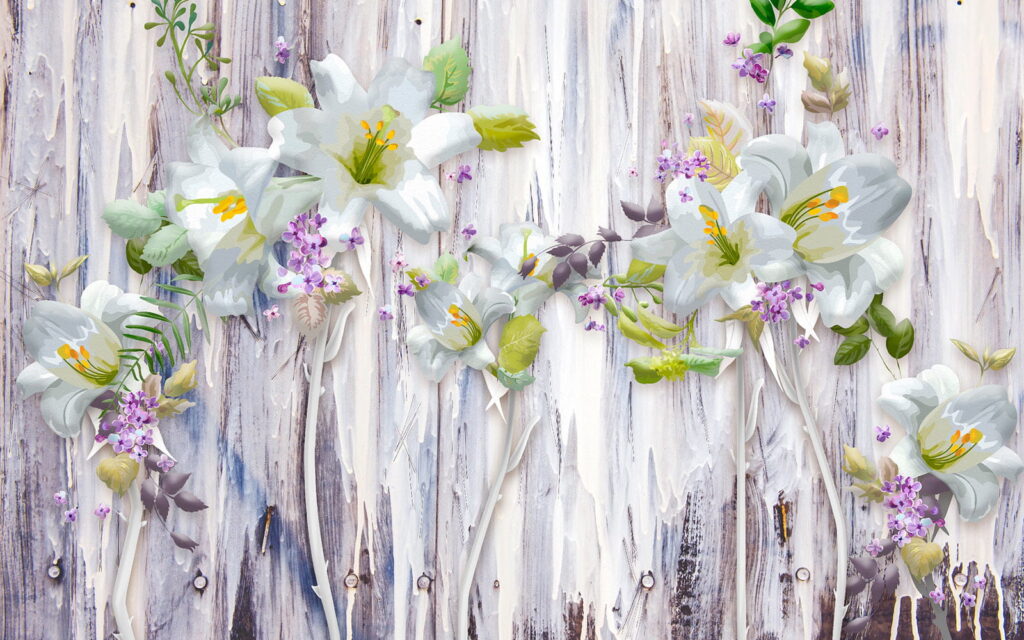 Gruppe von weißen Blumen auf einer Holzoberfläche Gruppe von weißen Blumen auf einer Holzoberfläche