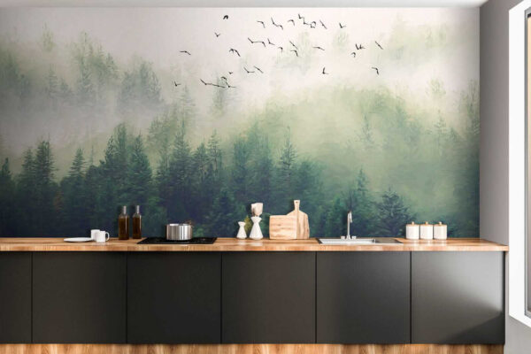 Vögel fliegen über einen Wald Vögel fliegen über einen Wald
