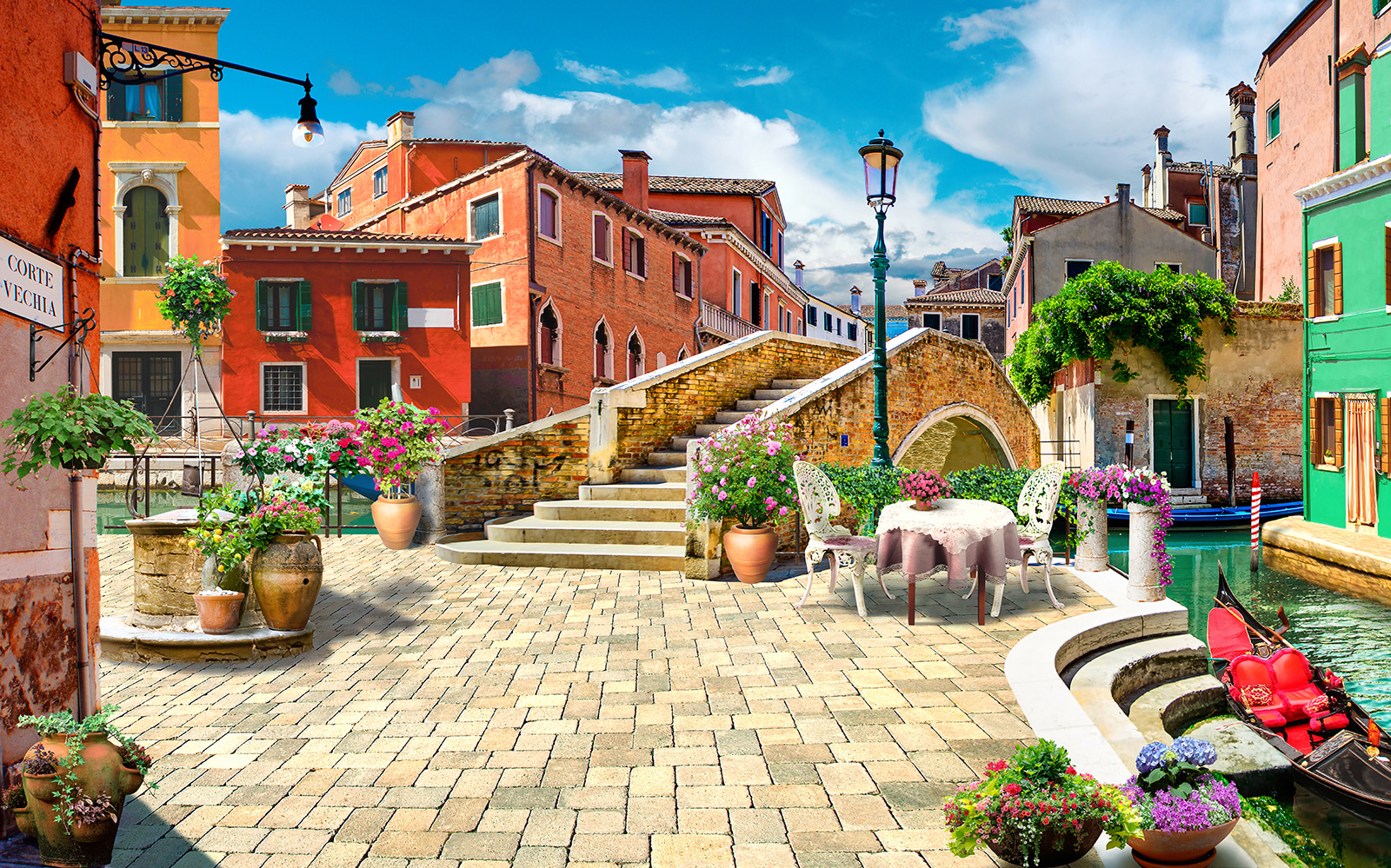 Terrasse mit Tisch und Stühlen und einem Springbrunnen vor einem Gebäude u18551p - Terrasse mit Tisch und Stühlen und einem Springbrunnen vor einem Gebäude - tegory