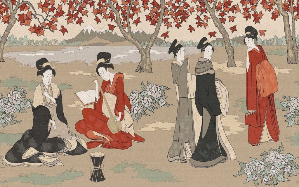 Gruppe von Frauen in traditioneller japanischer Kleidung Gruppe von Frauen in traditioneller japanischer Kleidung