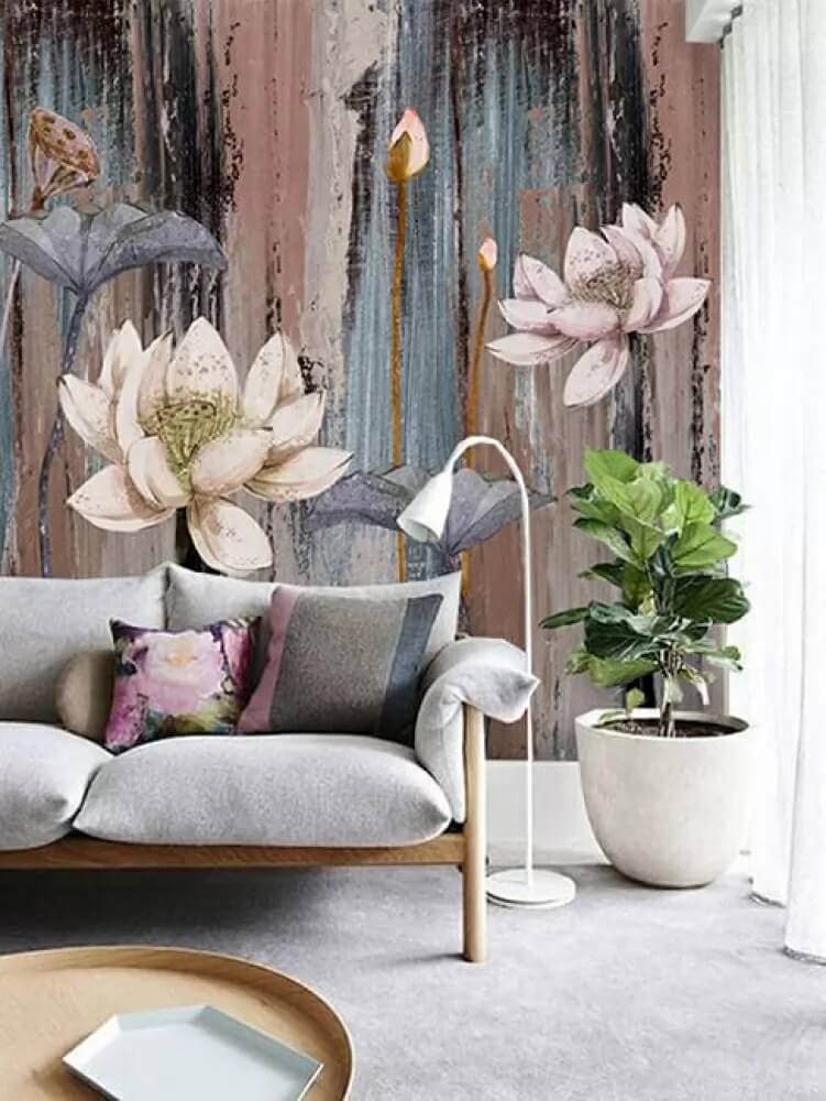Malerei von Blumen auf einer Holzoberfläche