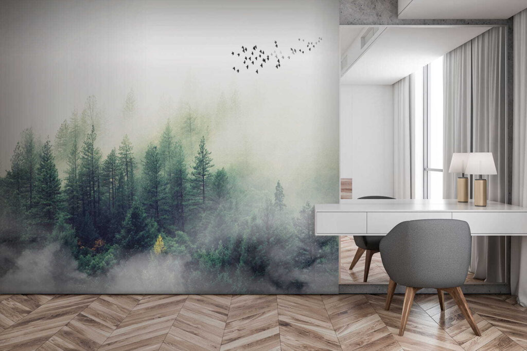 Birds flying over a forest Birds flying over a forest