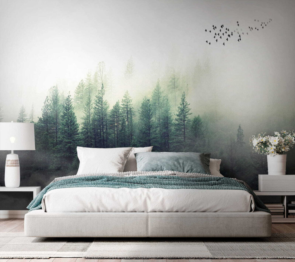 Birds flying over a forest Birds flying over a forest