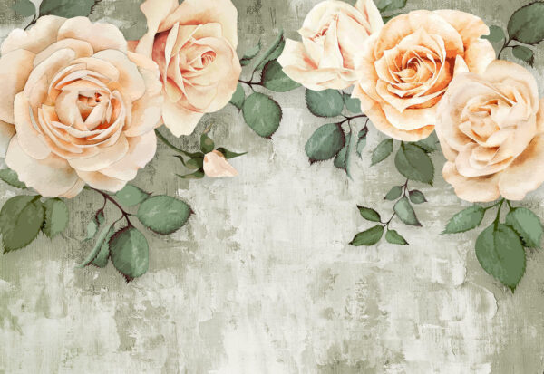 Eine Gruppe von Rosen mit Blättern Eine Gruppe von Rosen mit Blättern